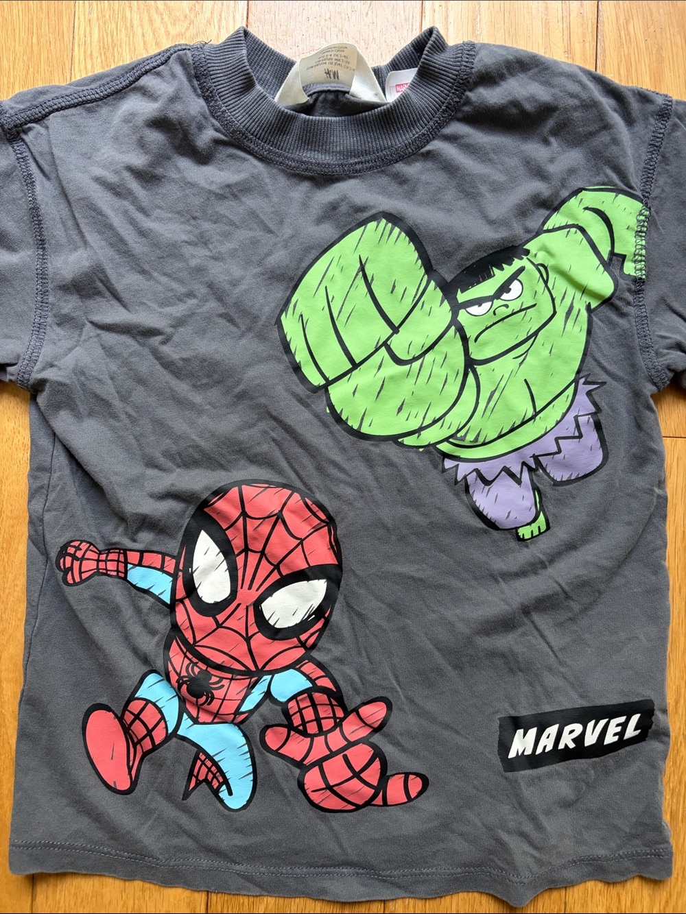 H&M Marvel Spider-Man & Hulk Graphic Tee Gray